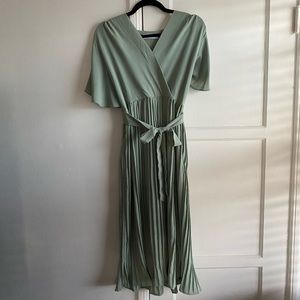 Green Pleated Midi Dress